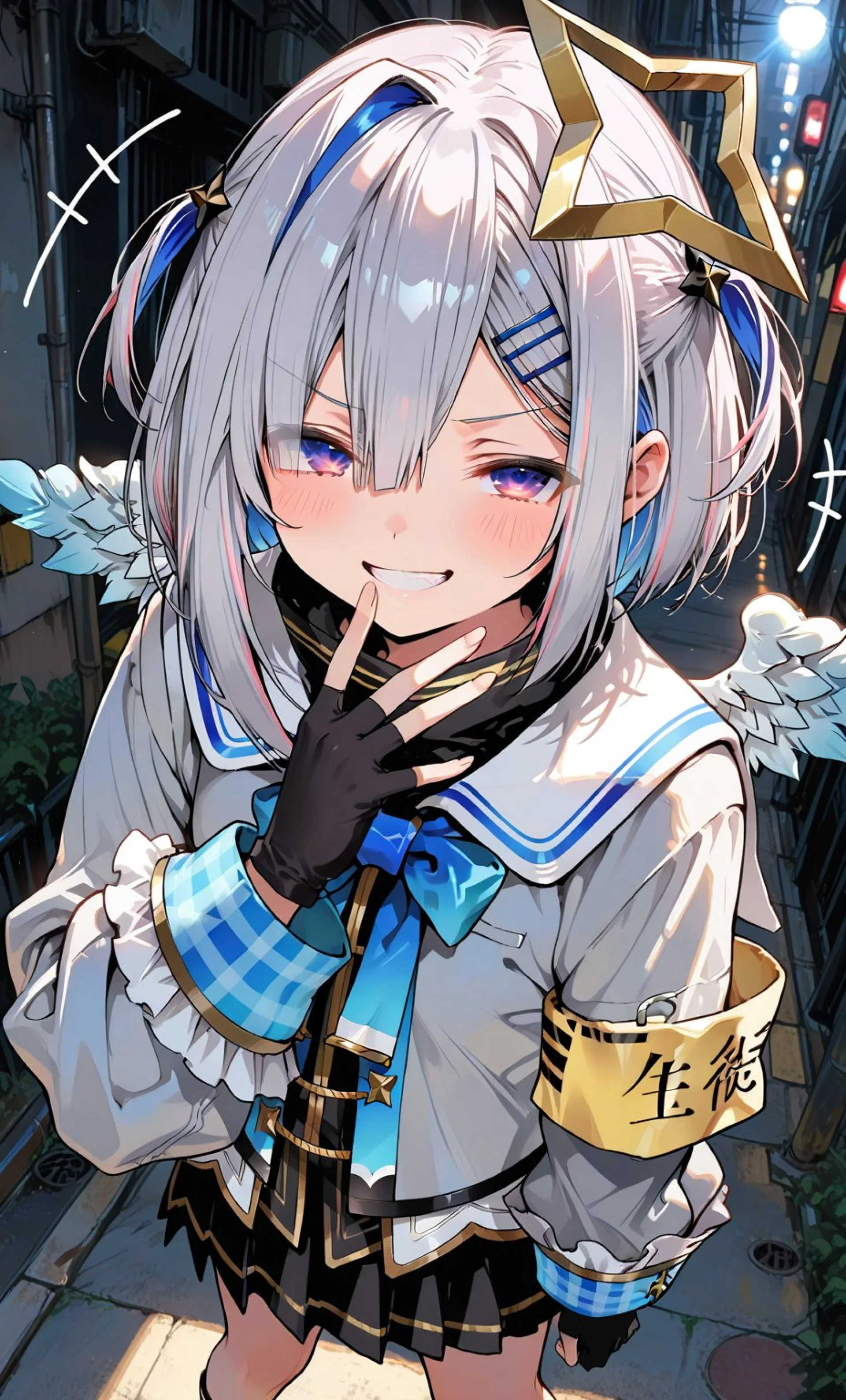 星饰银发少女夜景插画