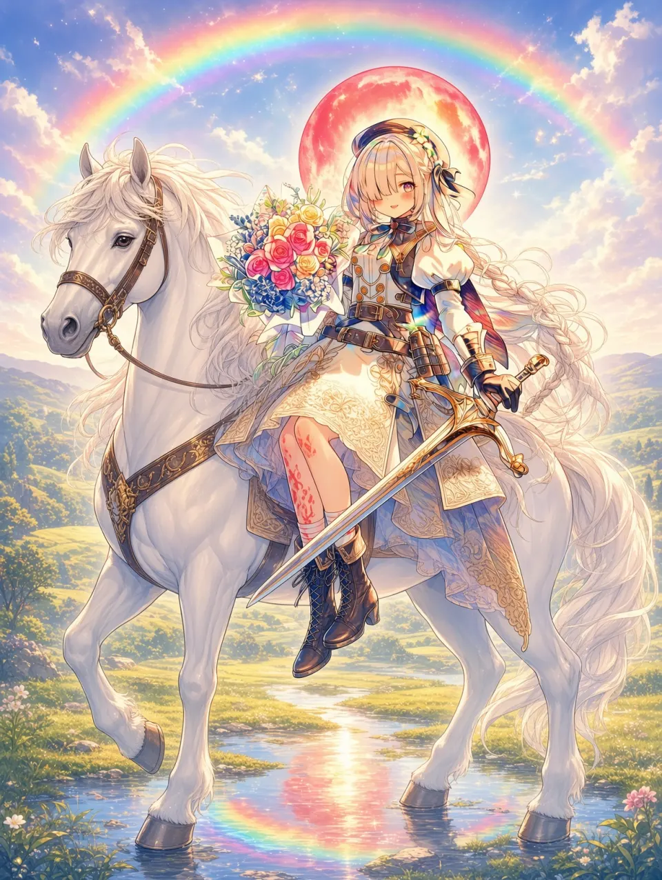 彩虹下的持花骑士少女