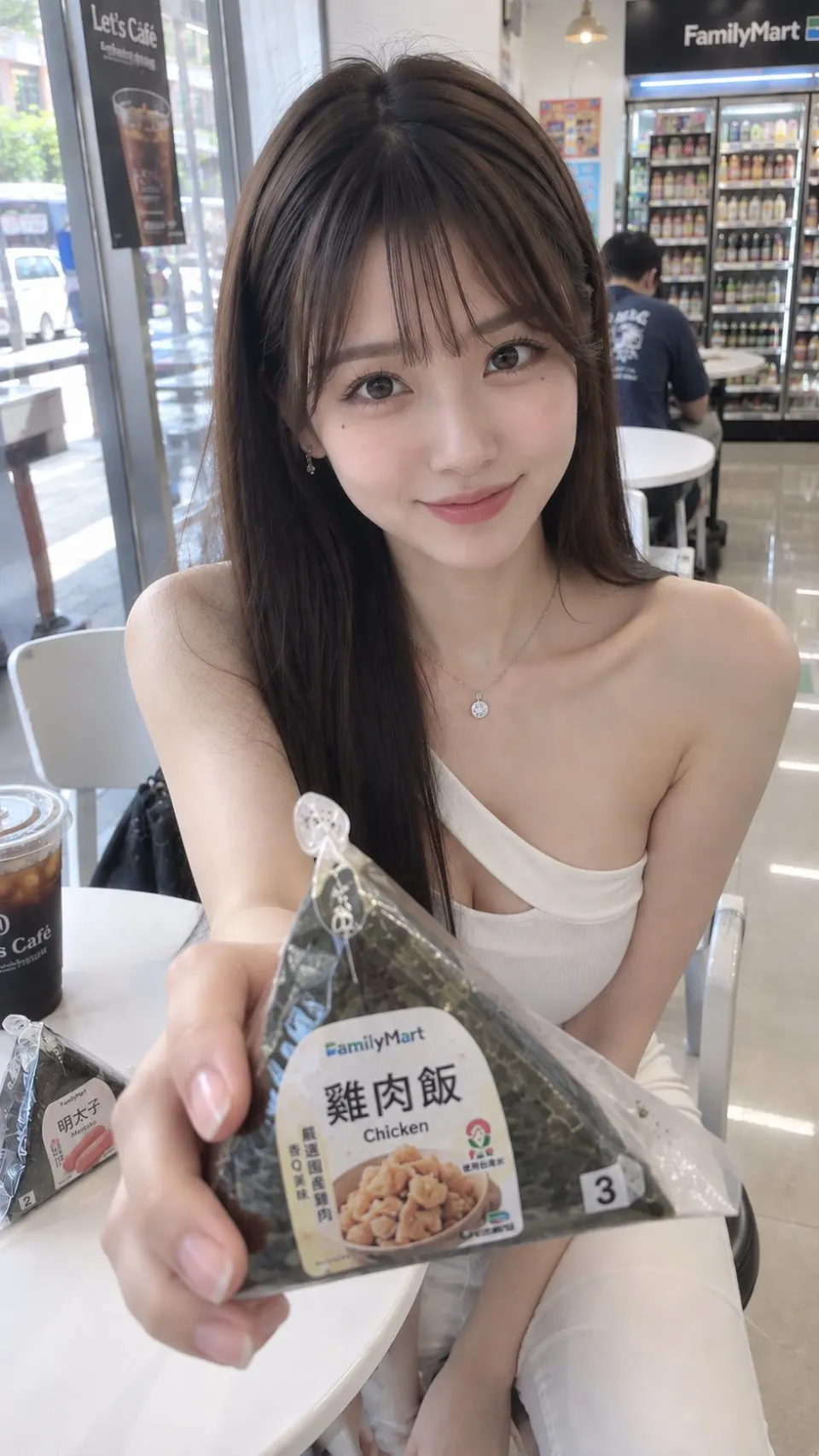 手持饭团的近距离肖像