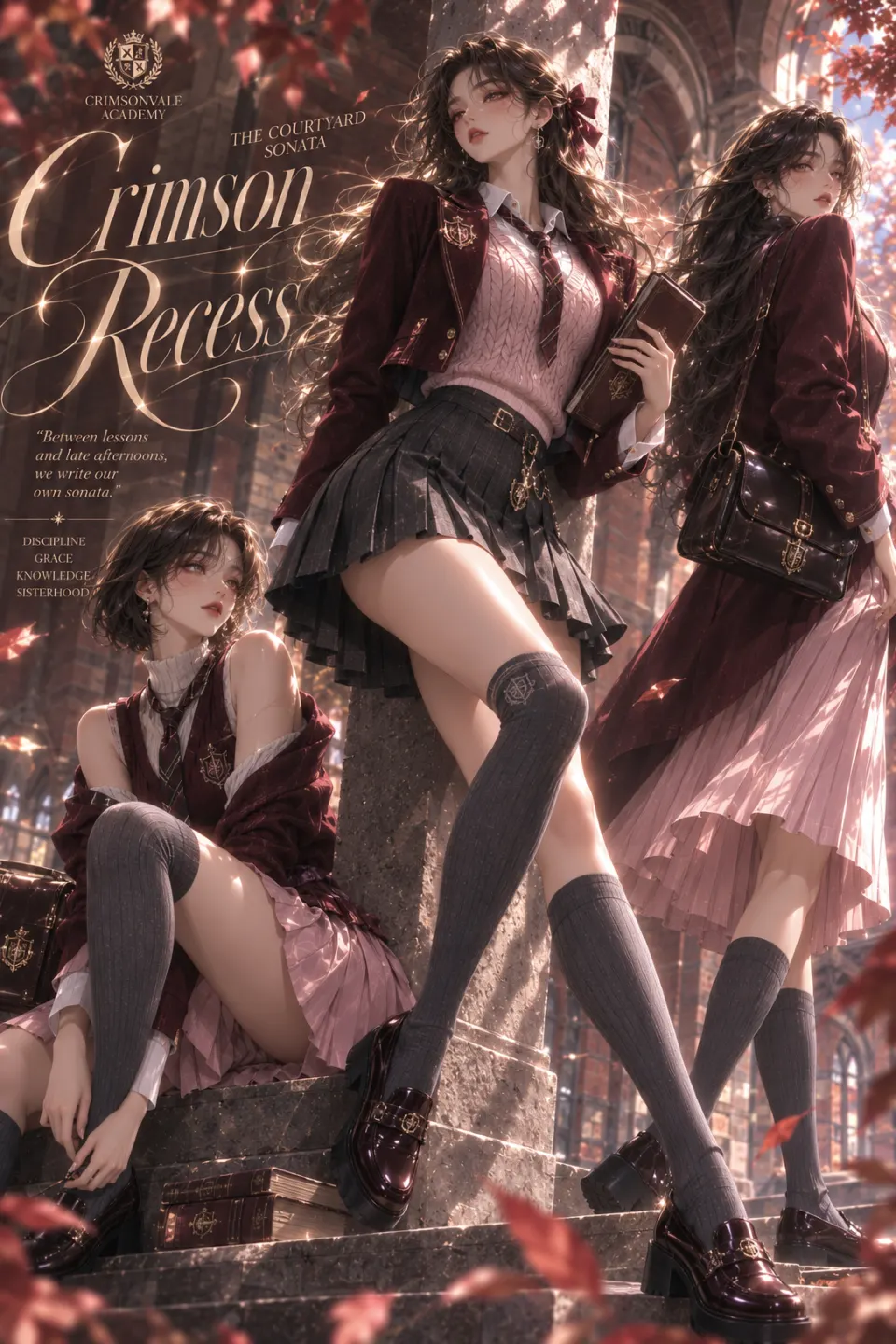 Crimsonvale学院三人海报