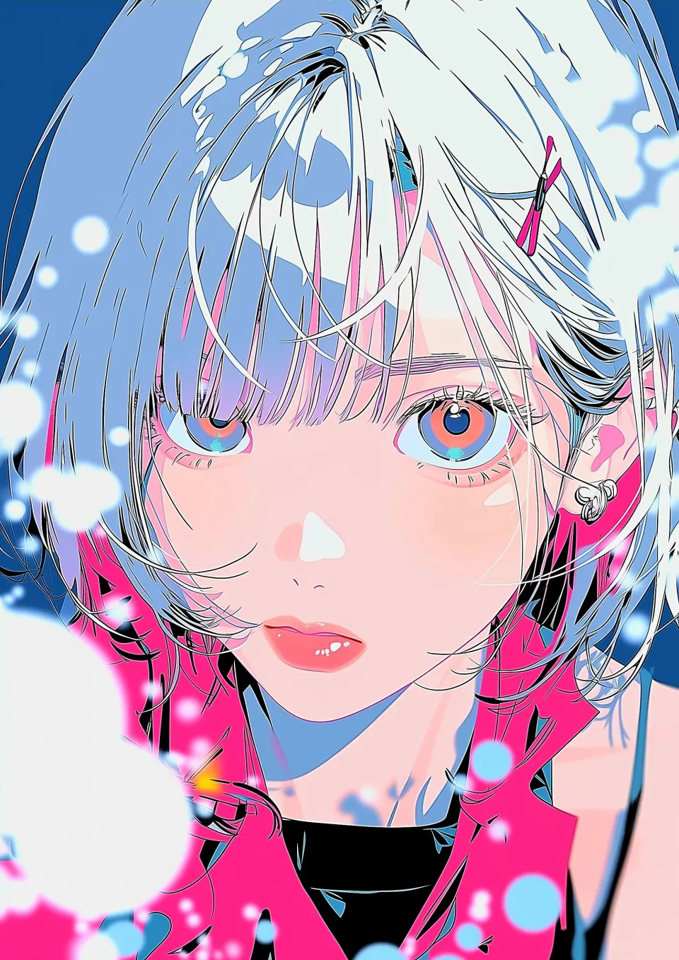 粉蓝霓虹少女肖像