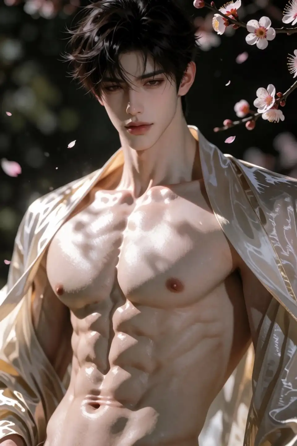 花影下的俊美男子
