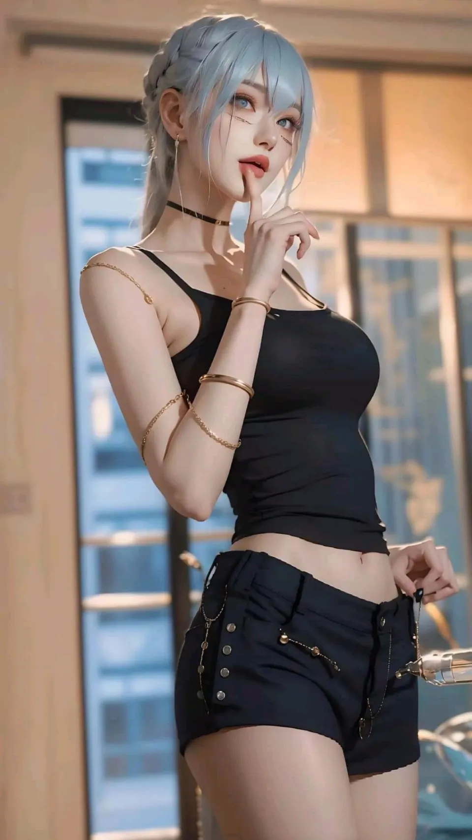 银发少女黑色时尚穿搭