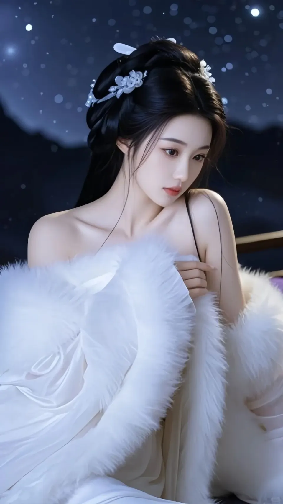 星夜白裘古风仕女