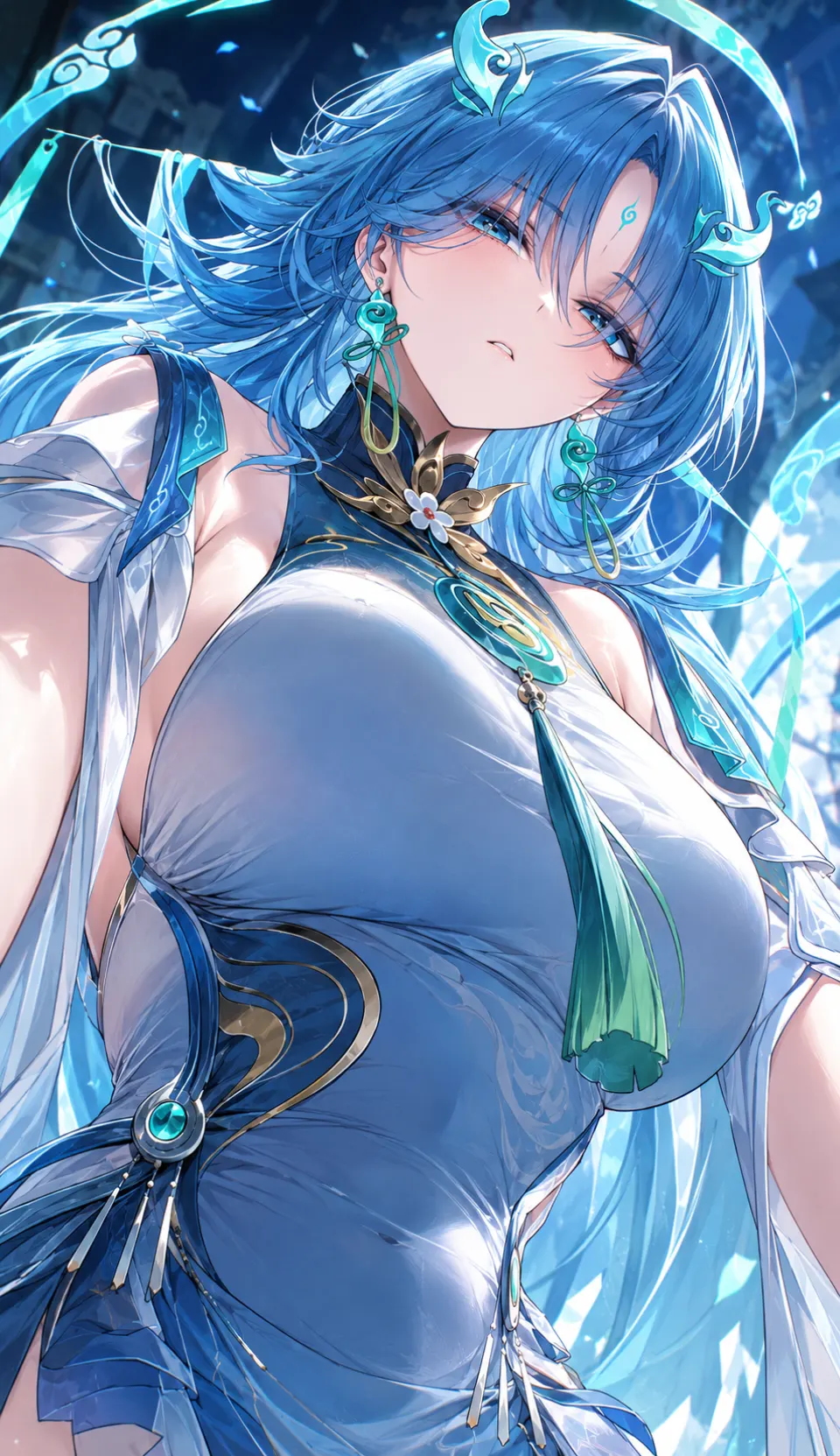 蓝紫发奇幻角色特写