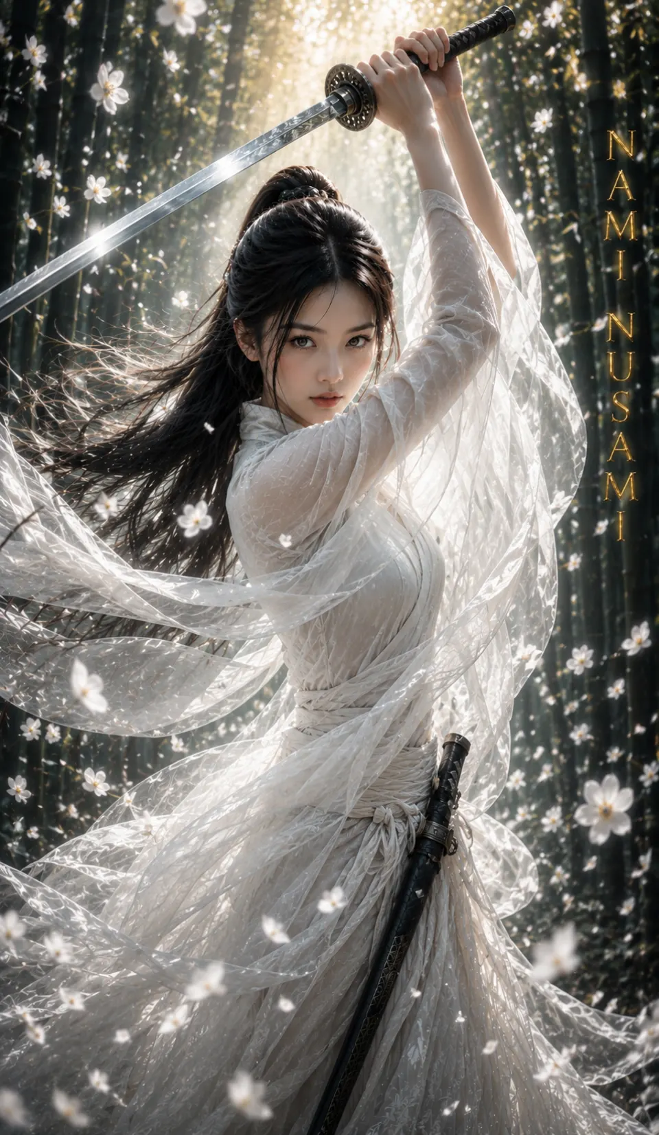 竹林白衣女剑客