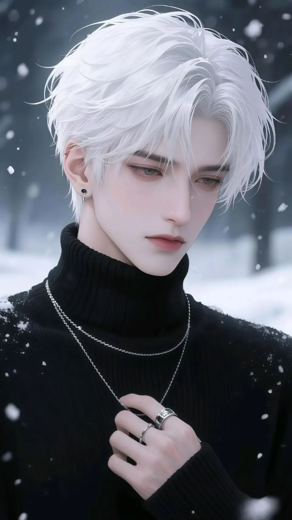 雪夜白发少年