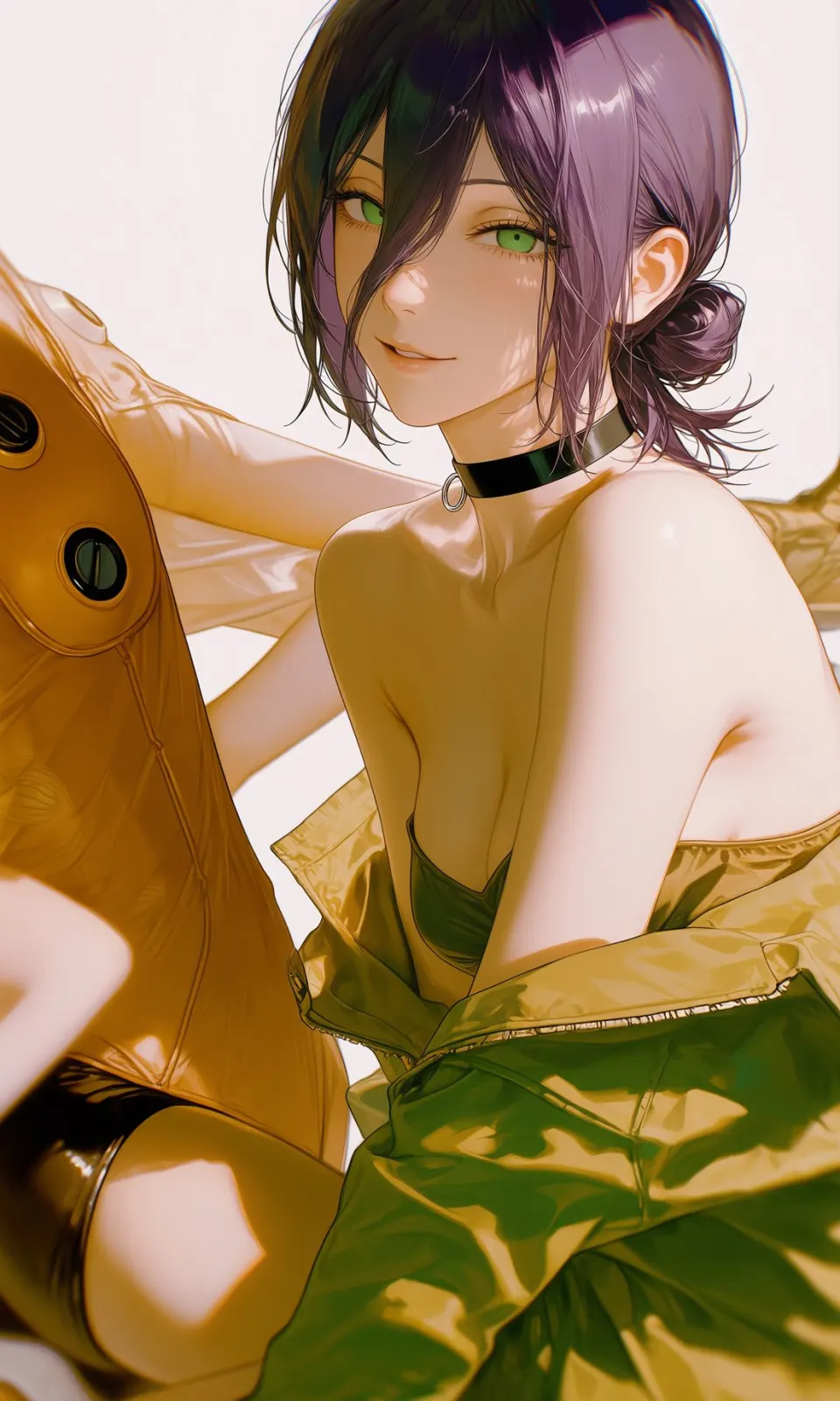 紫发绿眸少女与金色机甲
