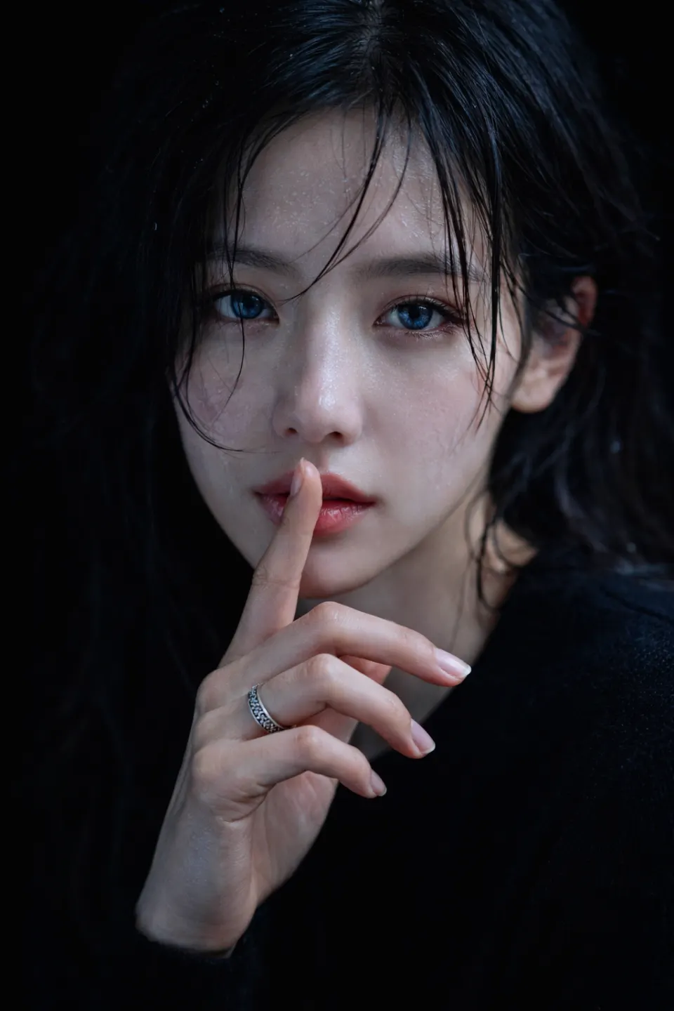 蓝瞳湿发女性角色