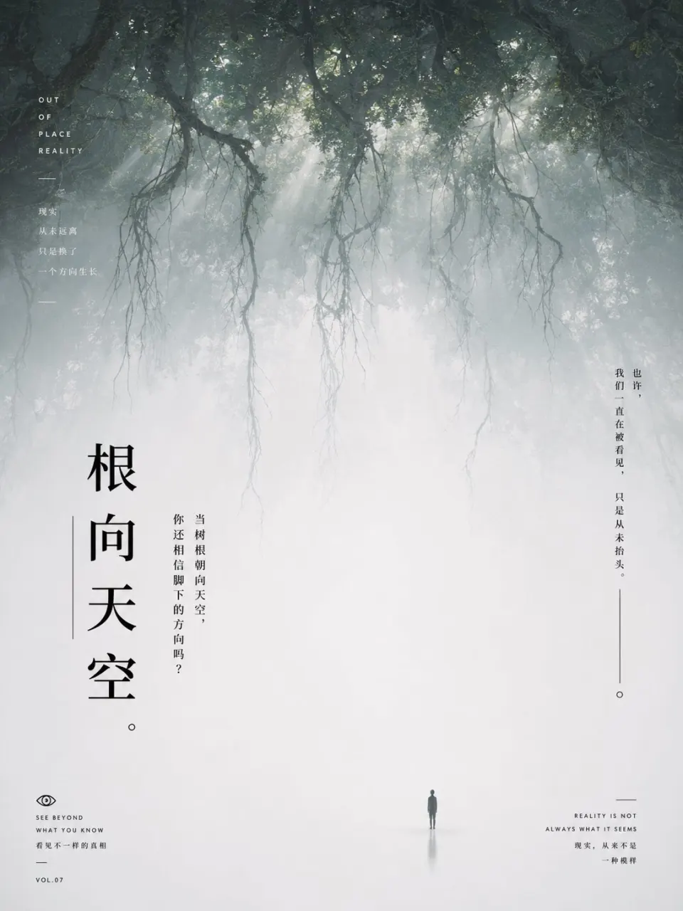 根向天空的雾林哲思海报