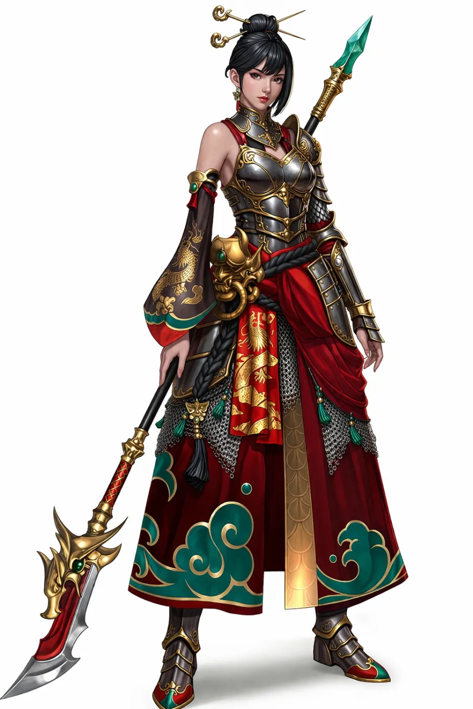 红黑铠甲持戟女武将