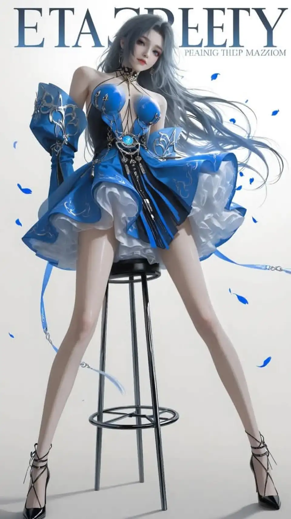 蓝调奇幻少女与高脚凳