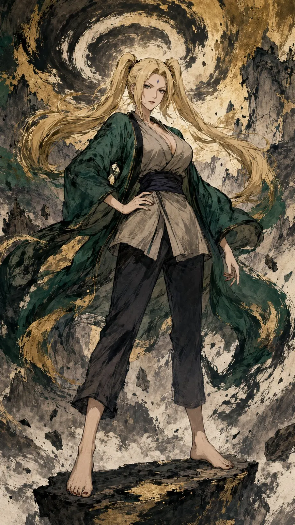 水墨风双马尾女忍者立绘