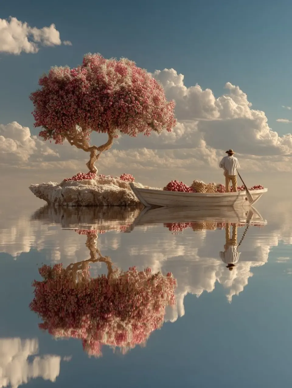 漂浮树岛与小舟