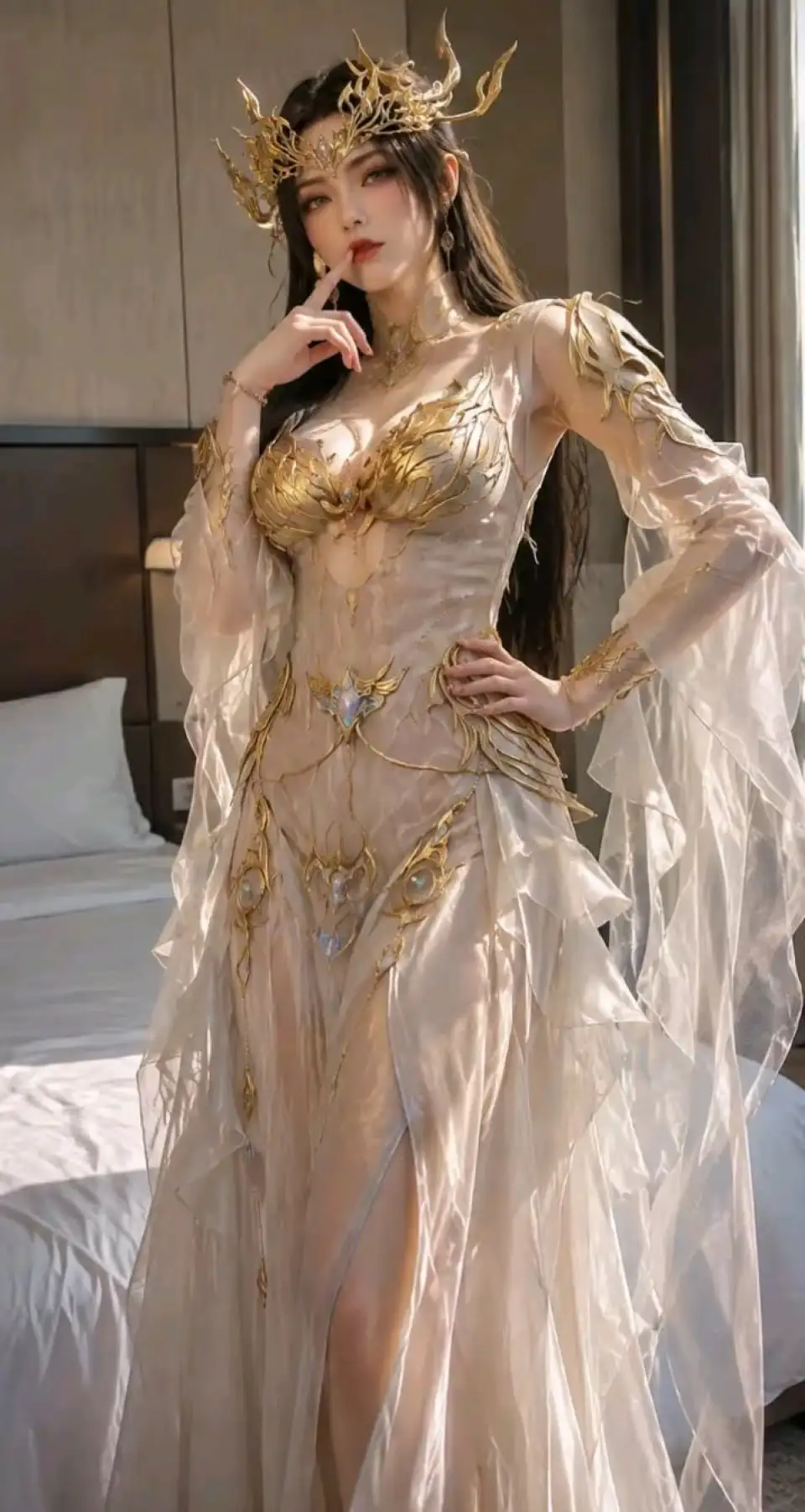 金冠幻纱：卧室中的奇幻女神