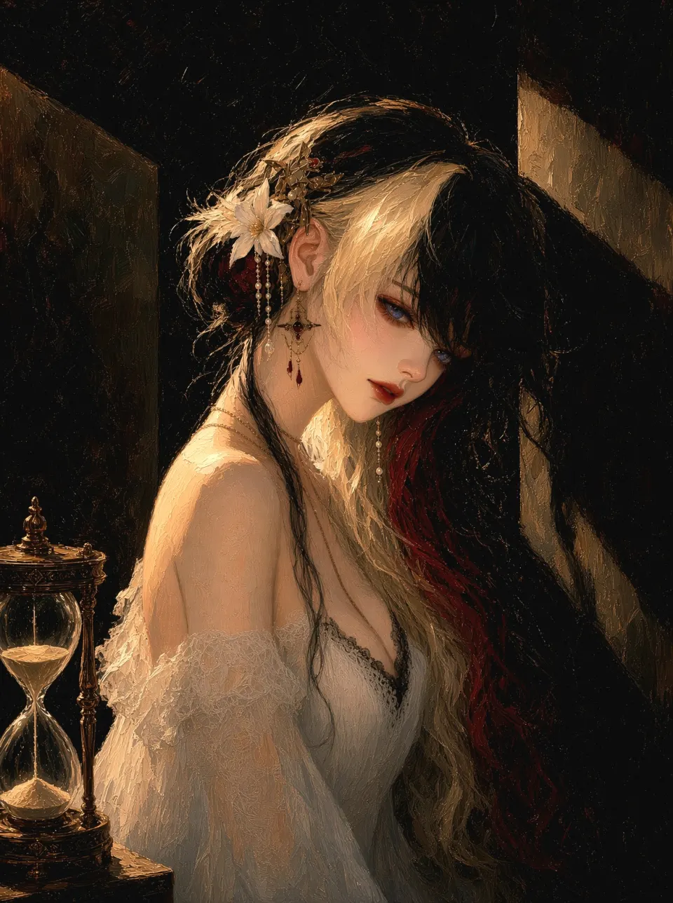 暗室沙漏与白发少女