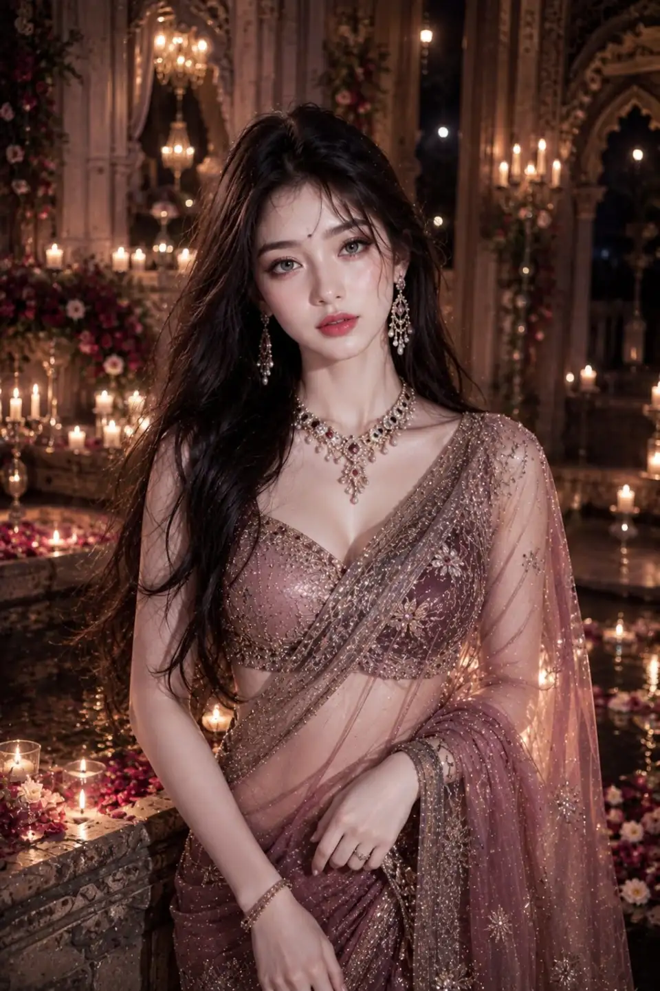 烛光宫殿中的华丽纱丽少女