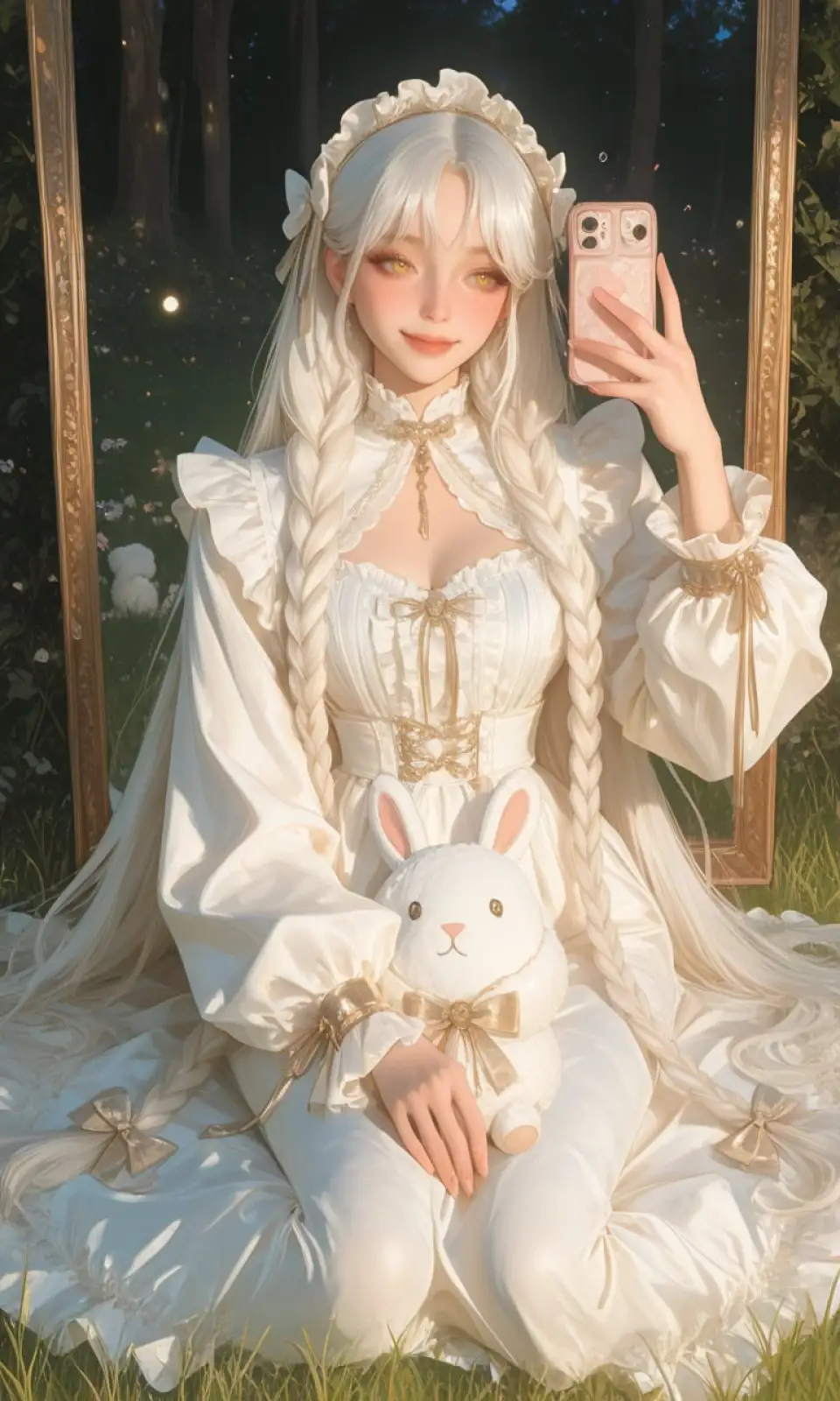 森林白裙少女自拍