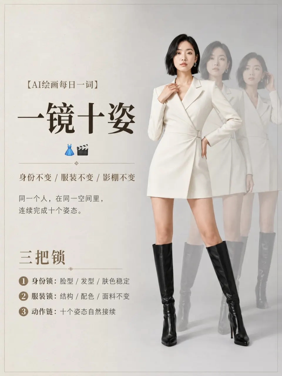 一镜十姿：白色西装裙的连续姿态
