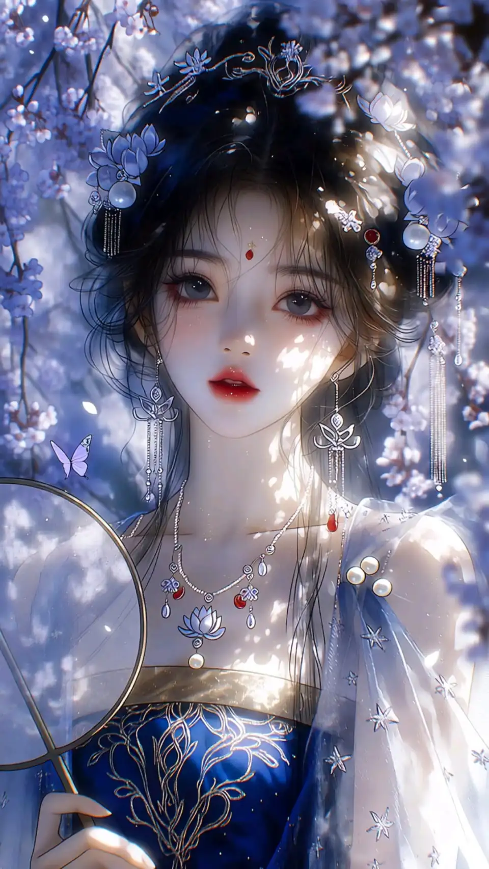 紫藤花影下的古风仕女