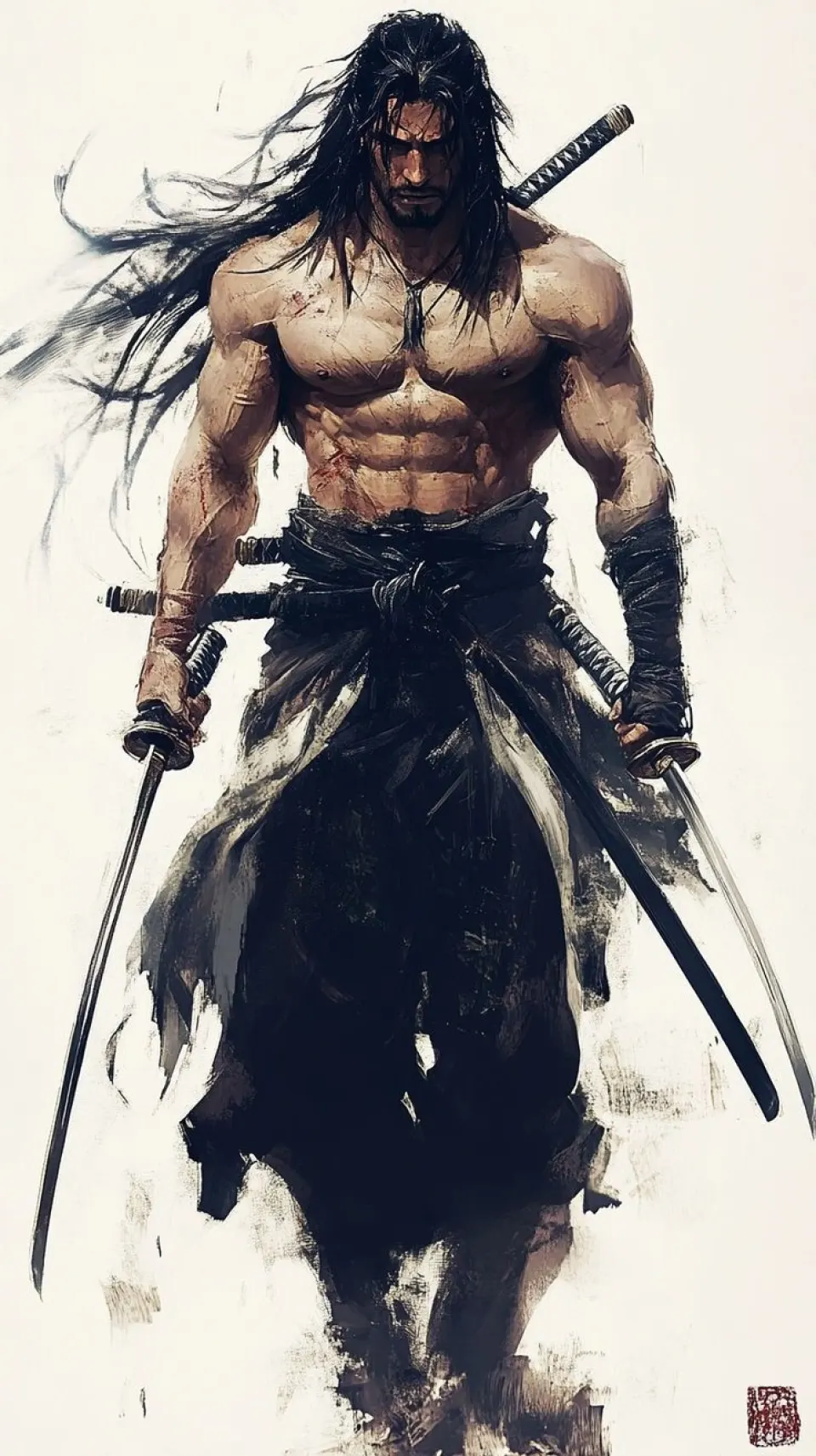 水墨风格双刀武士