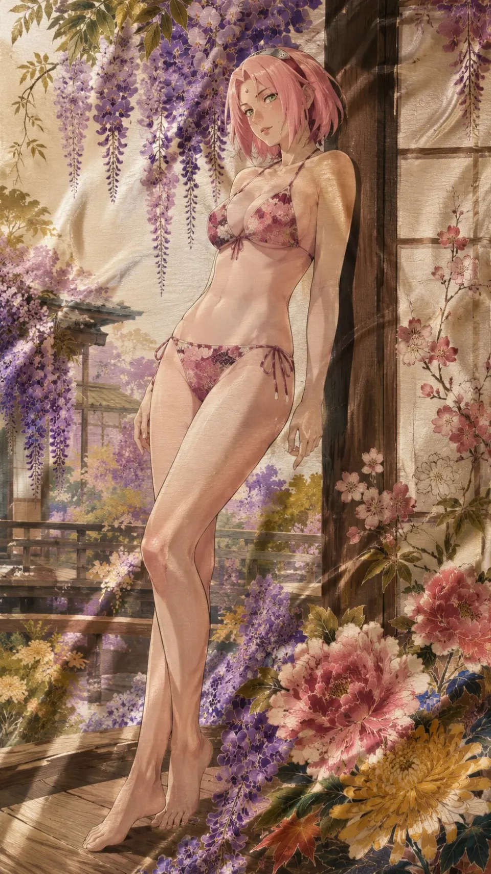 紫藤花下的粉发少女