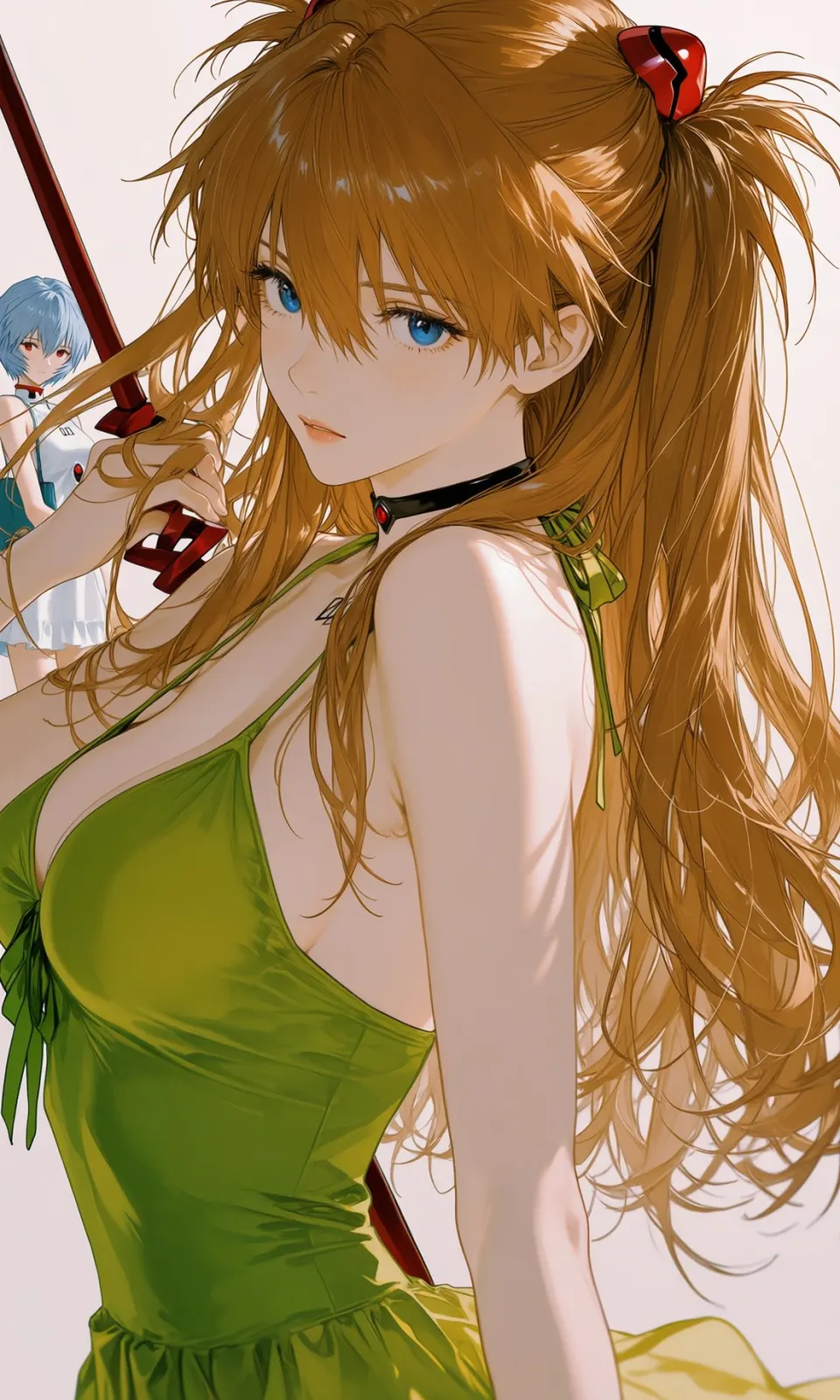 绿裙持剑双马尾少女