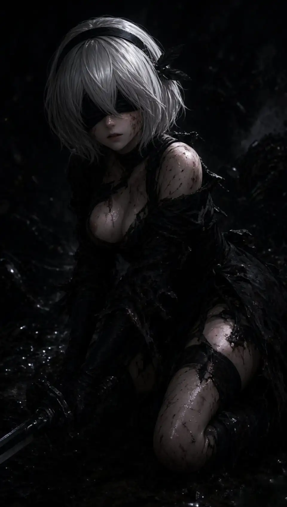 暗夜中低首的白发女战士