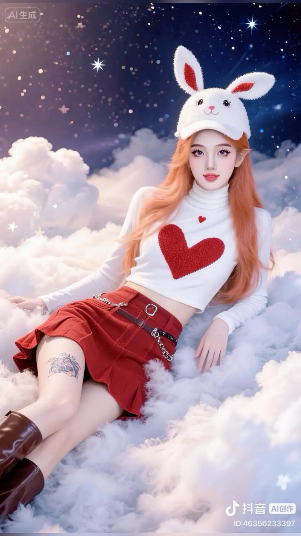 星空云层上的兔耳少女