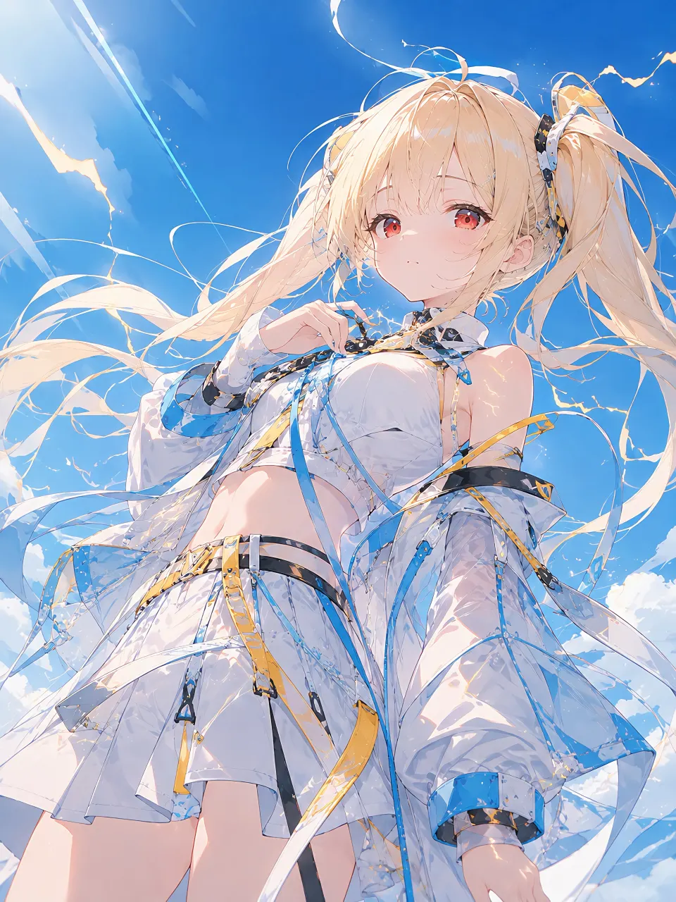 蓝天下的金发双马尾少女