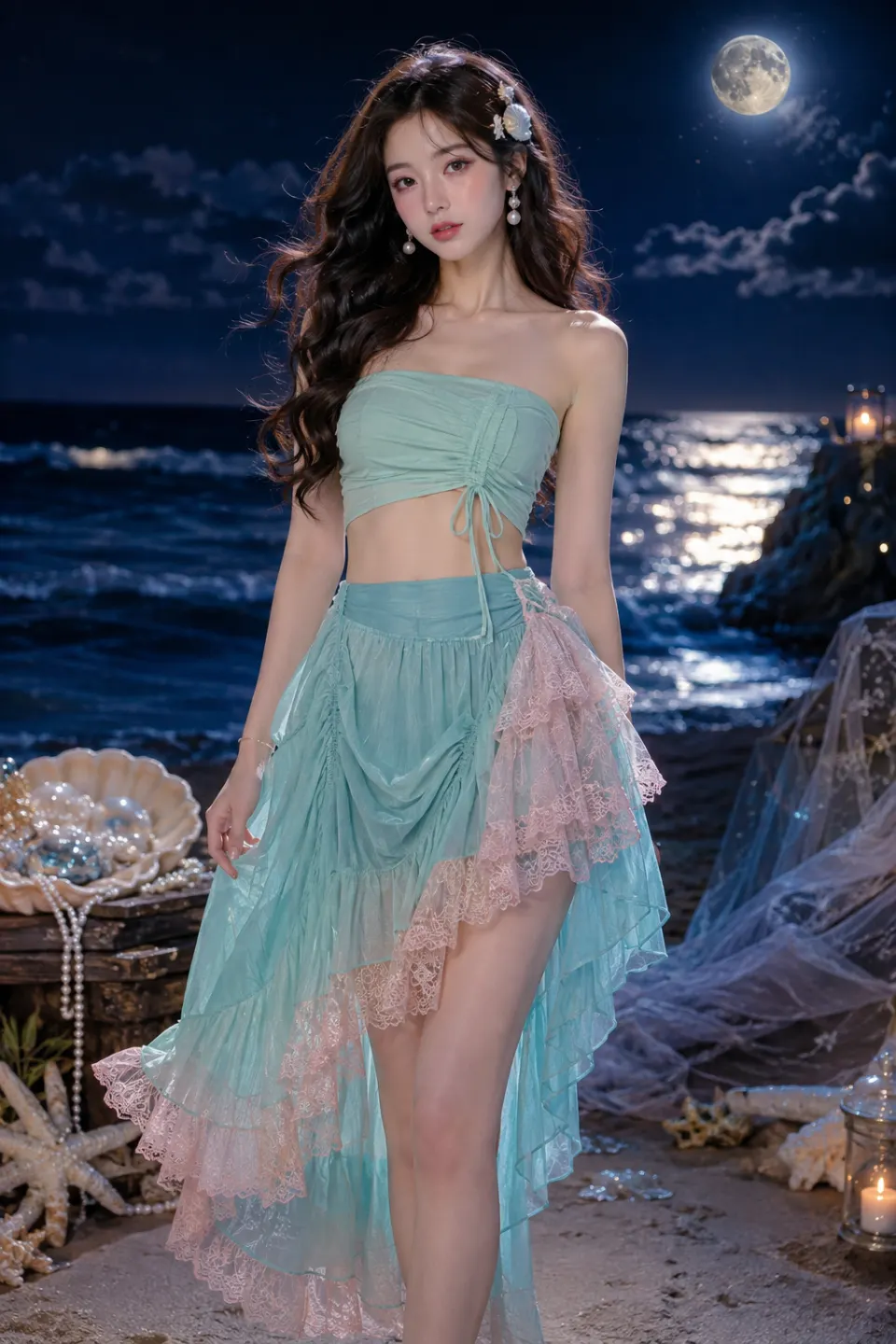 月海边的青蓝少女