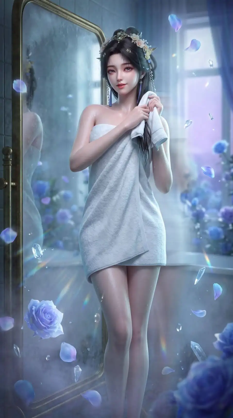 镜前花语：浴后少女