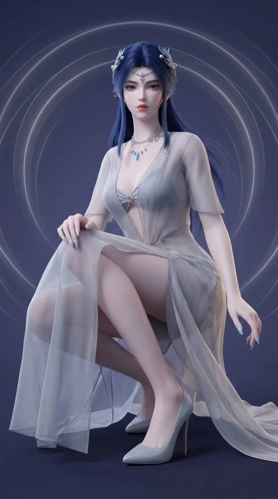 蓝发银纱奇幻女性角色