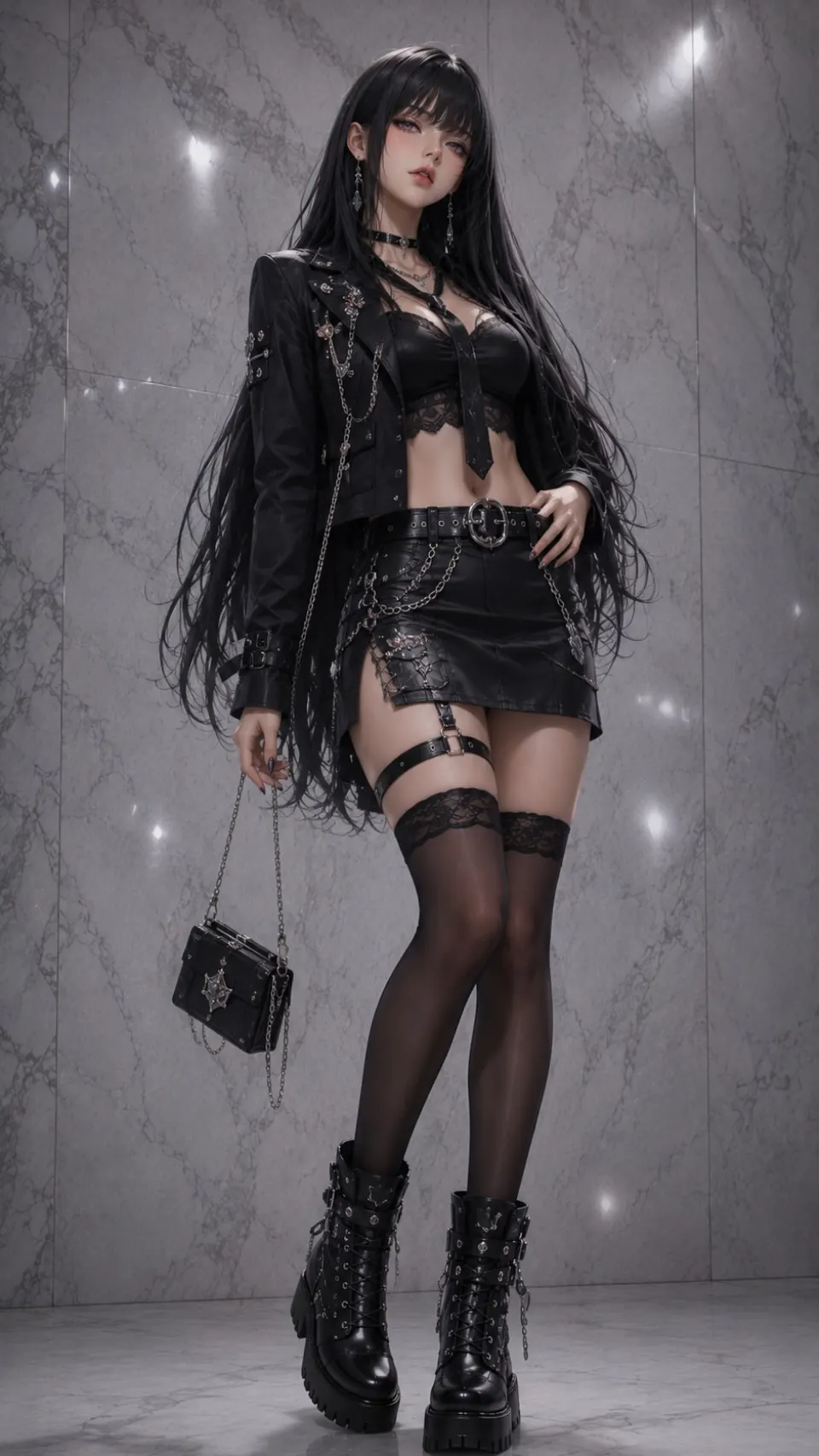 暗黑哥特风皮革穿搭少女