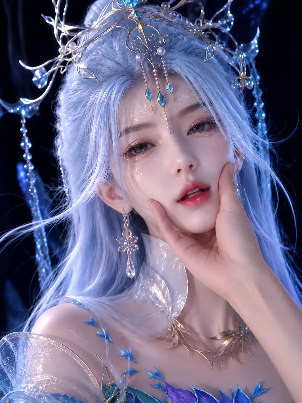 冰蓝幻梦：银发精灵少女