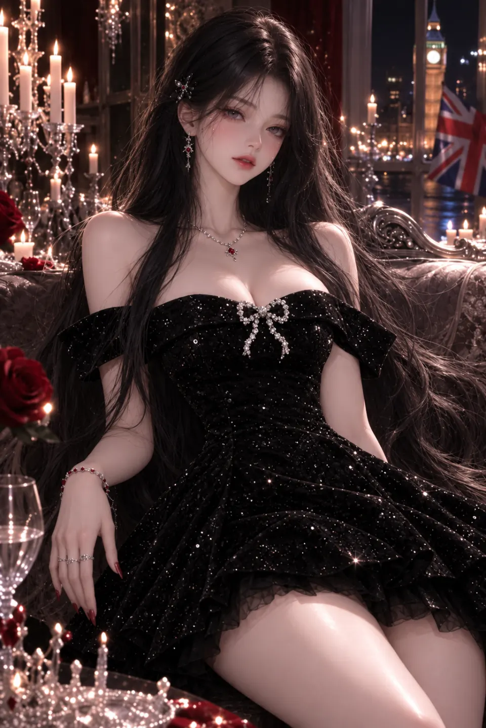 奢华人像：烛光晚宴中的礼服女性