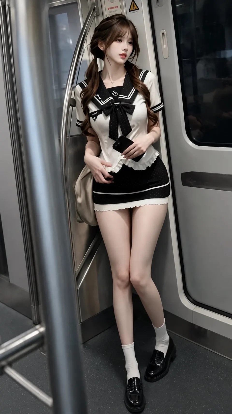 地铁车厢内的JK制服少女