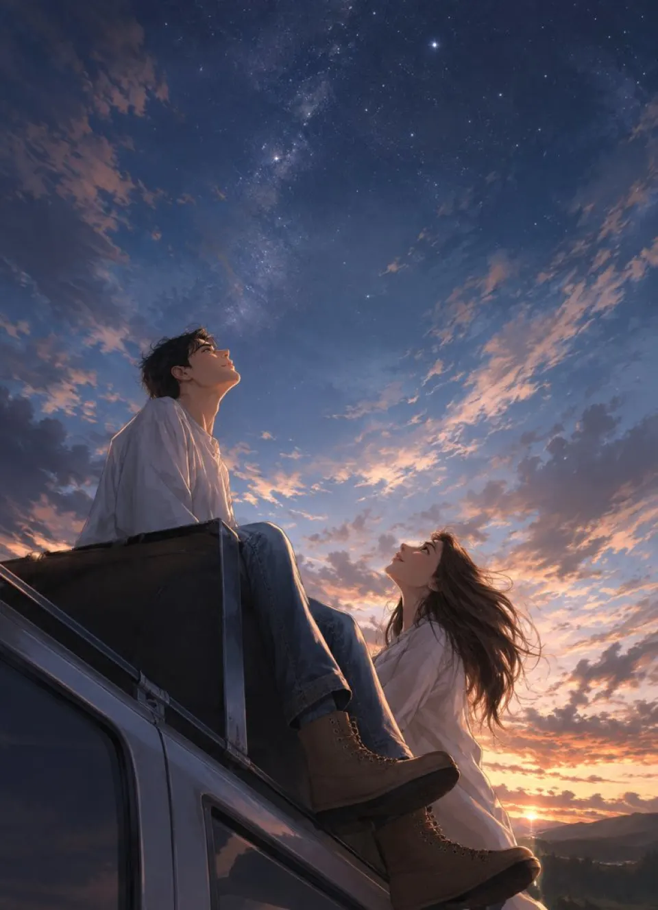 车顶星空下的仰望