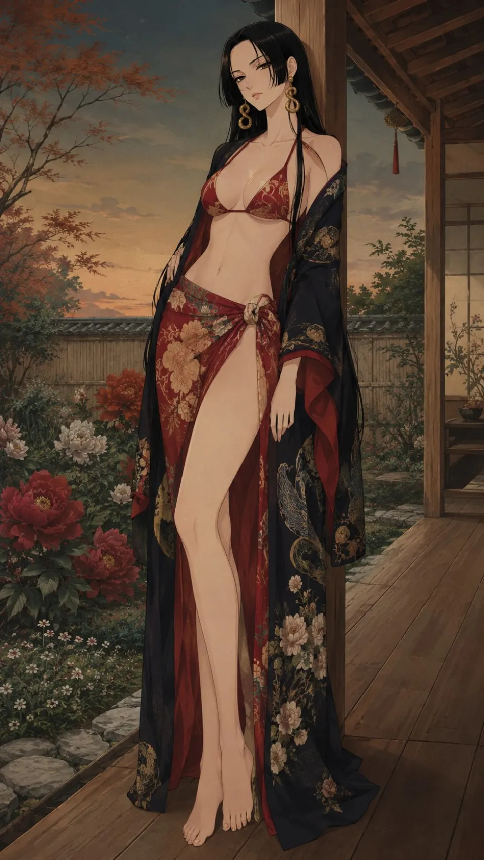暮色庭院中的和风美人