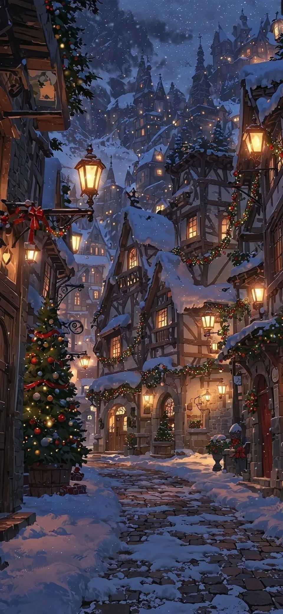 雪夜山城灯火巷