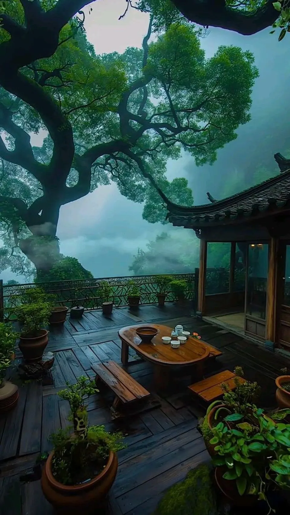 雾锁山亭茶烟轻