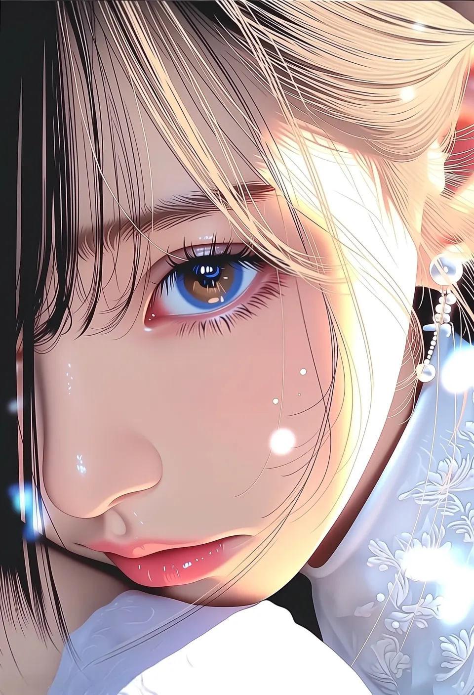 蓝眸少女特写插画