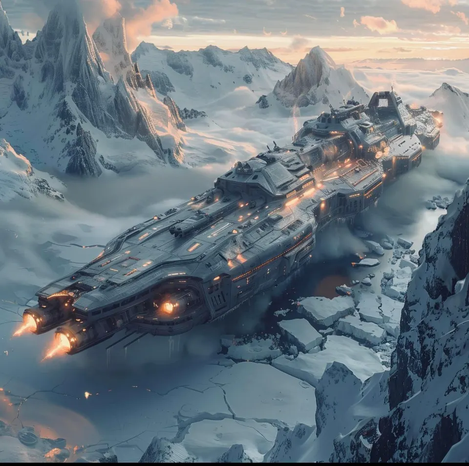 雪山峡谷中的巨型星际战舰