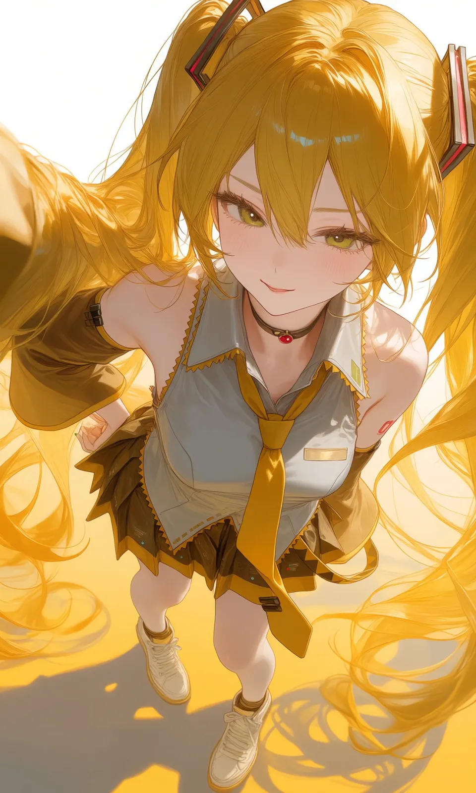 金发双马尾少女俯视视角插画