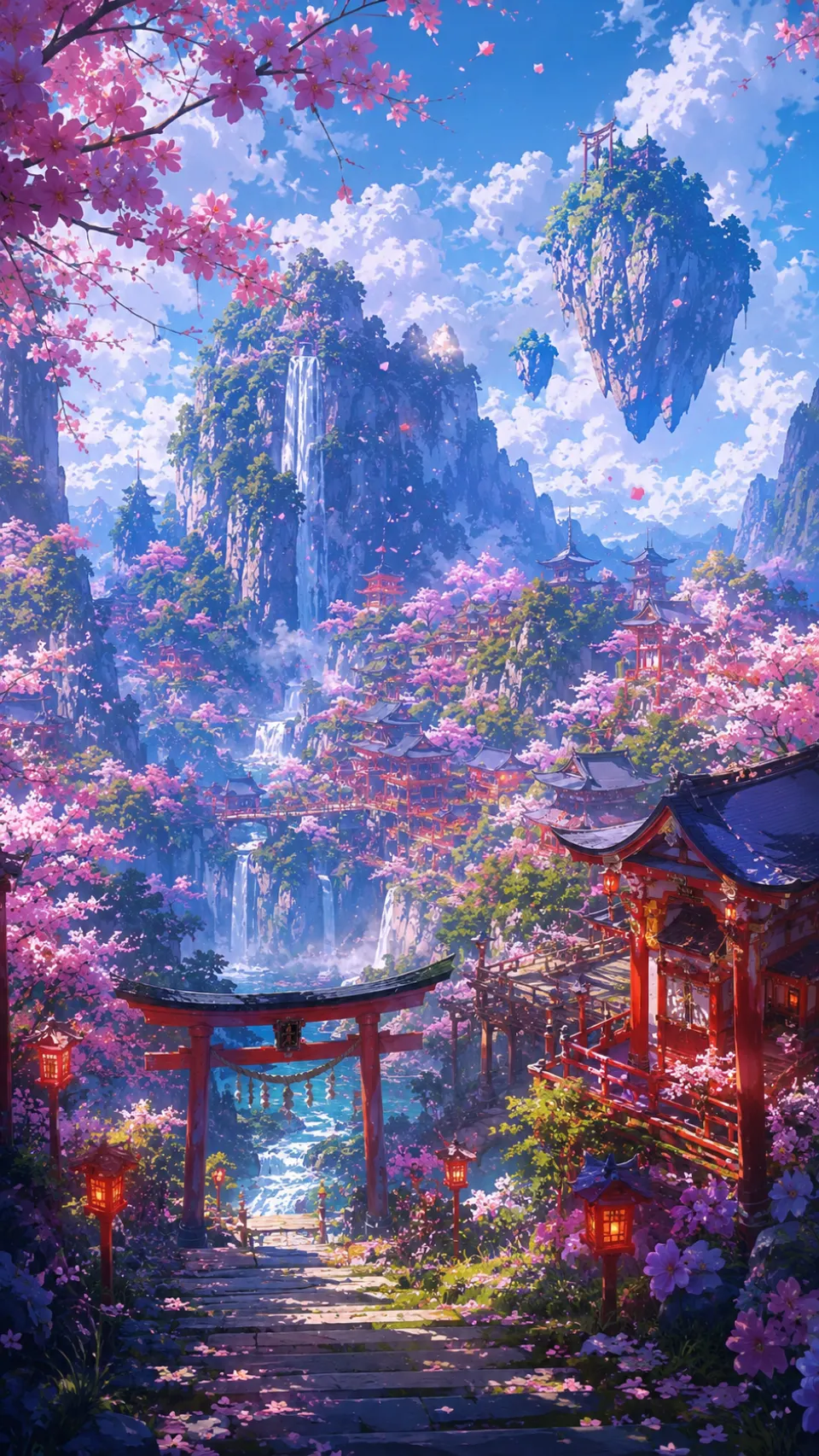 樱花浮岛与瀑布神社