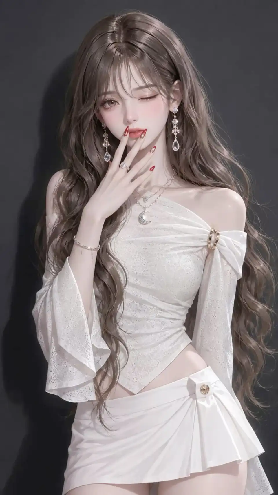 灰背景中的白色蕾丝女性