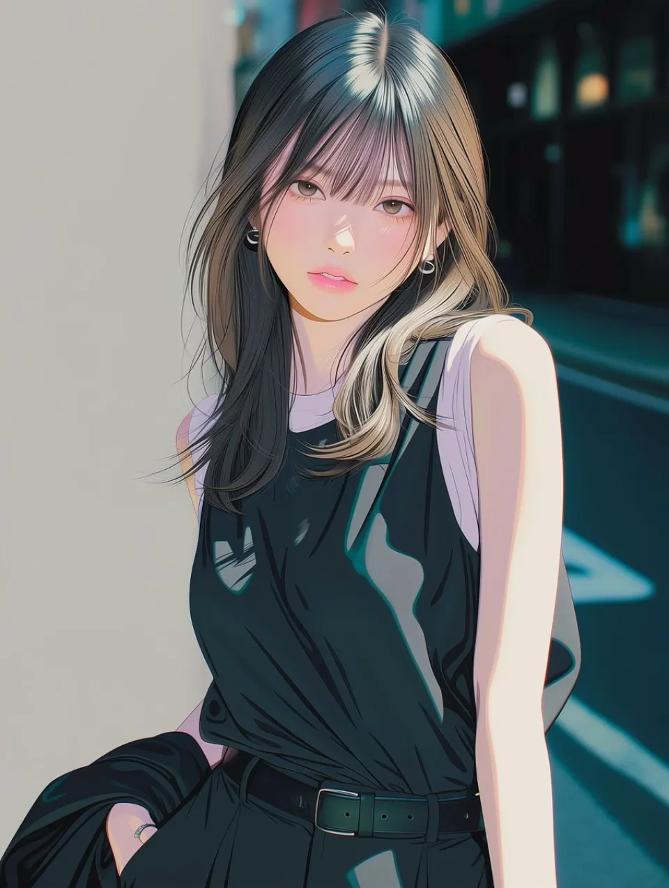 街头光影下的动漫少女