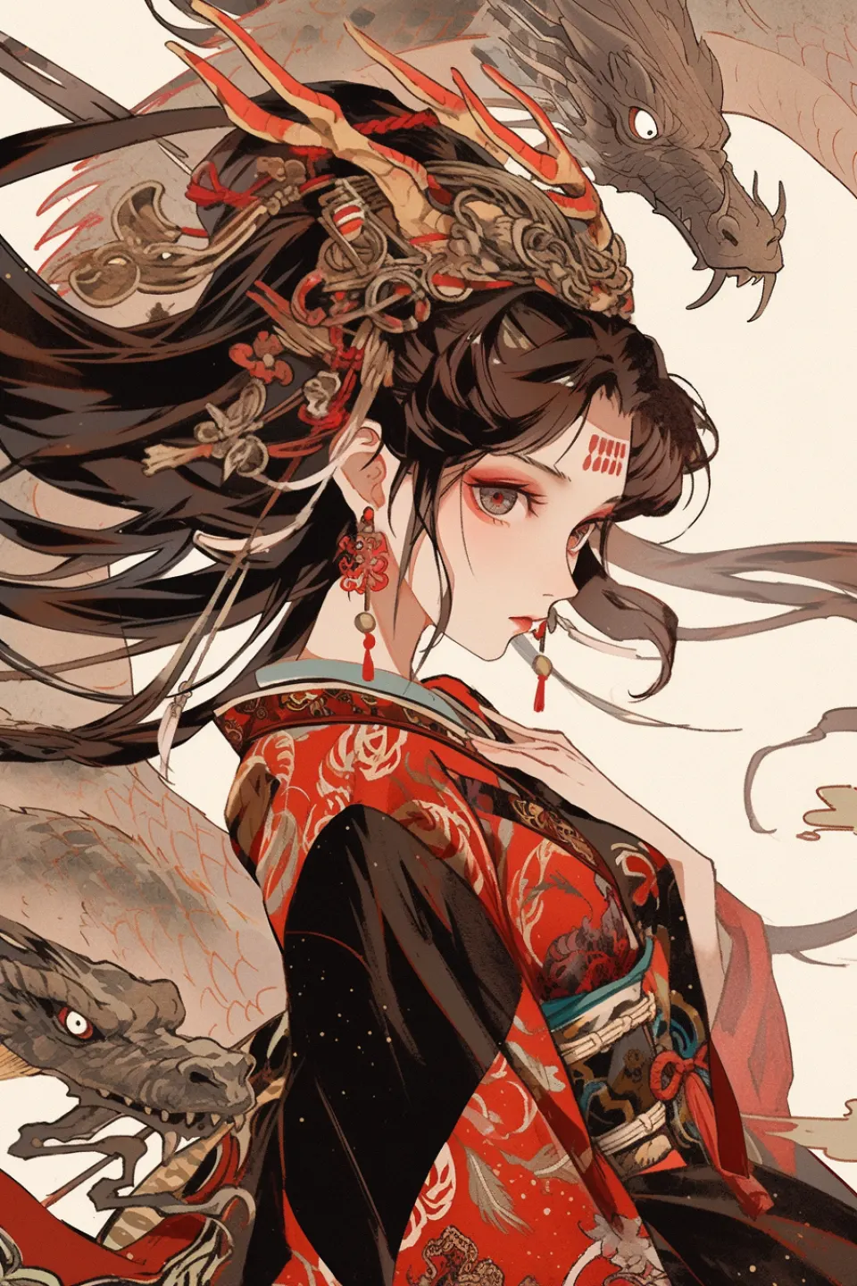 龙纹环绕的红衣女神
