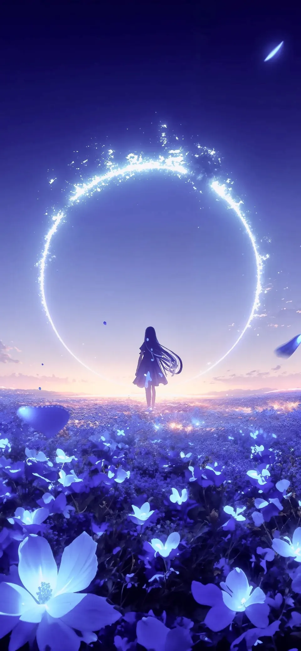 紫色花海中的光环少女