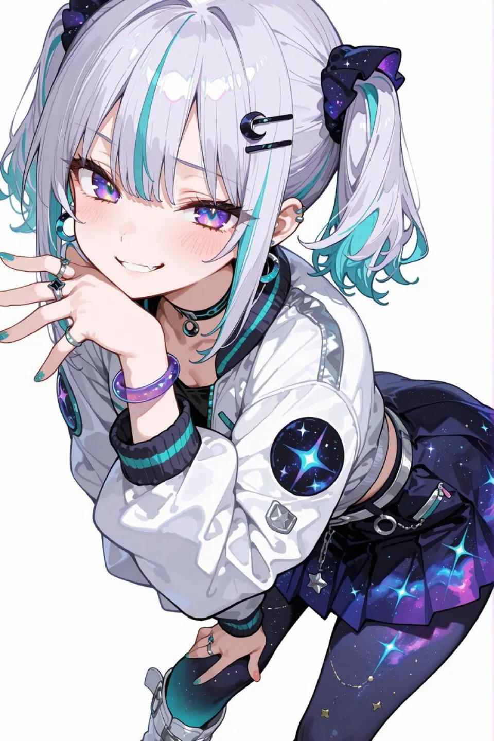 星空双马尾少女插画
